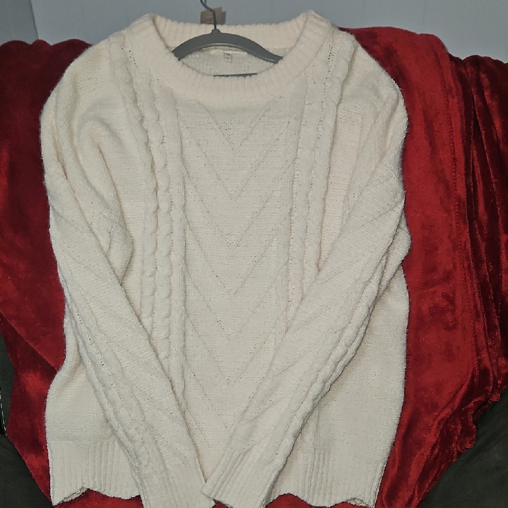 Maurices Cream Cable Knit Crew Neck Sweater